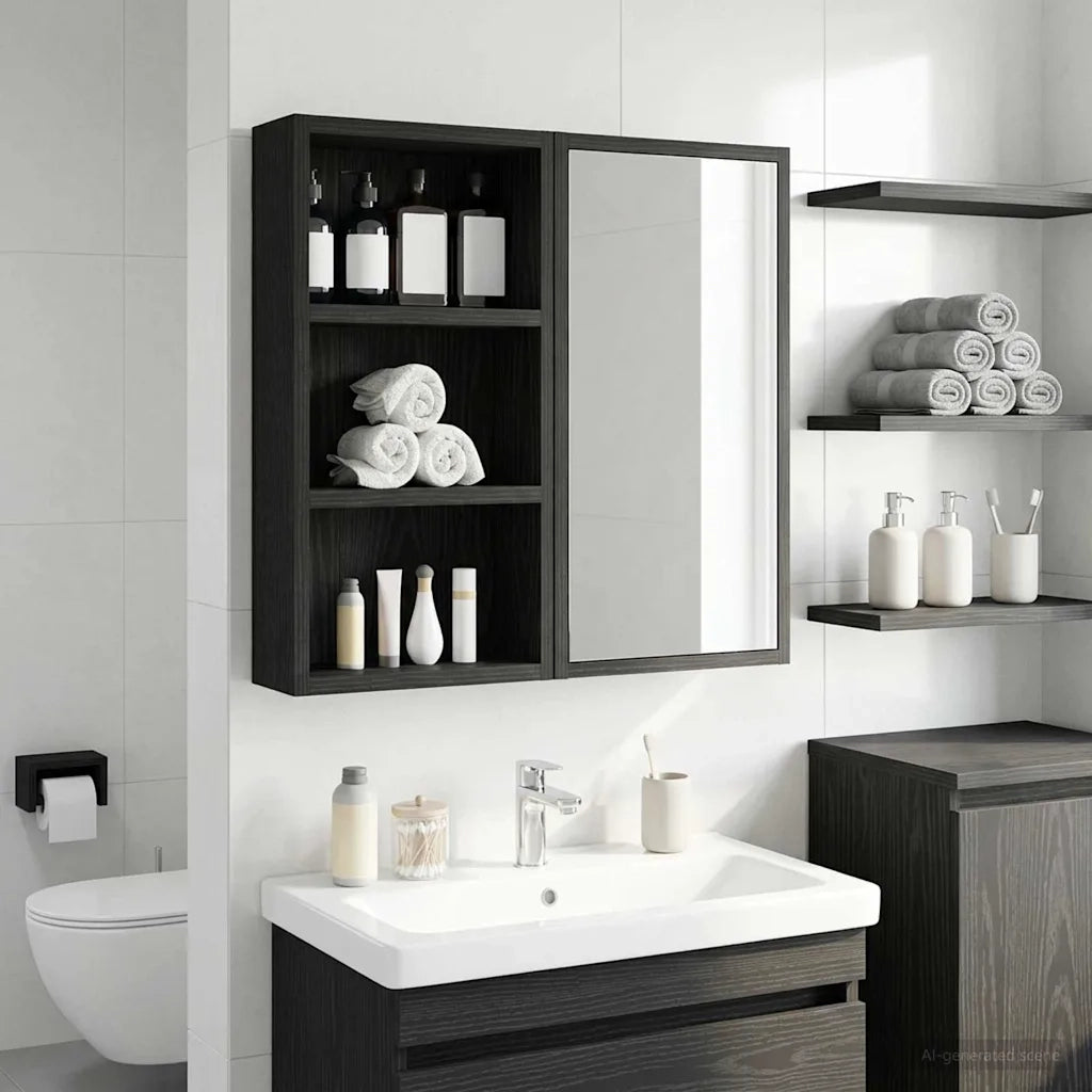 Armadio da bagno a muro Rovere Nero 30 x 10 x 50 cm