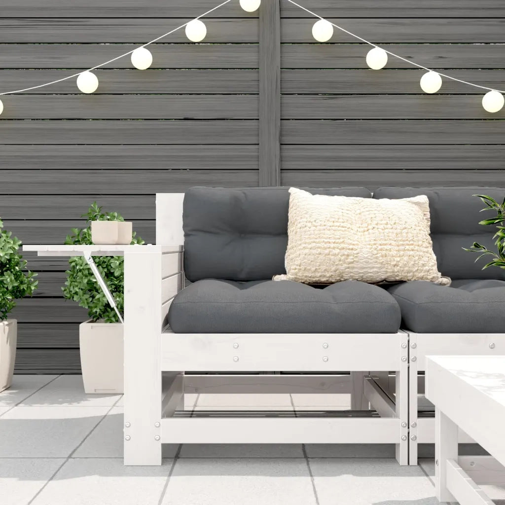 Divano Giardino Senza Braccioli con Cuscino-Sofa da Giardino-Divanetto da esterno Bianco Legno Pino 293106