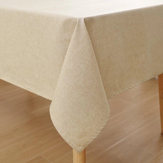 Tavolo con tovaglia in tessuto lino imitazione, lavabile, tovaglia per tavolo Lotus Effect, quadrata 80 x 80 cm, tovaglia per tavolo impermeabile, tovaglia per tavolo con protezione contro macchie, colore crema.
