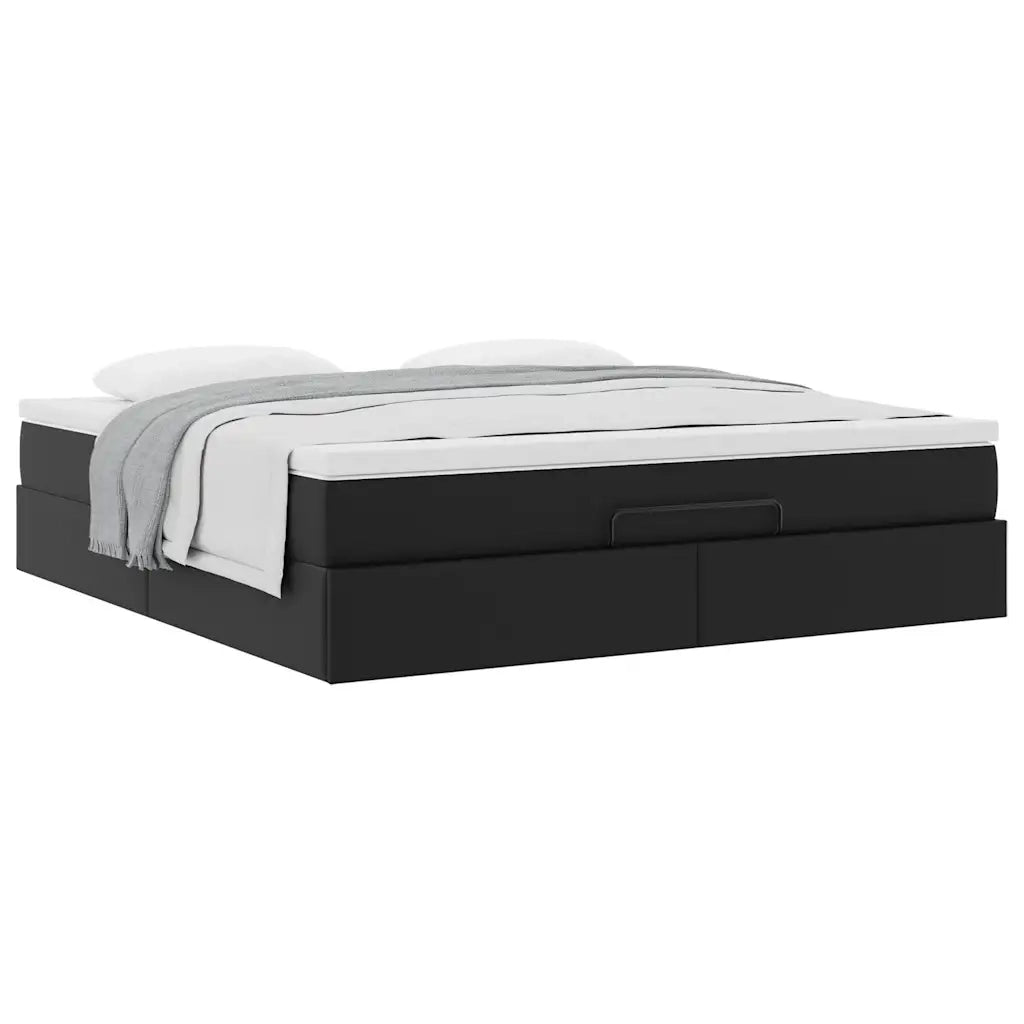 Struttura Letto Pouf con Materasso Nero 160x200 cm Similpelle 3311046