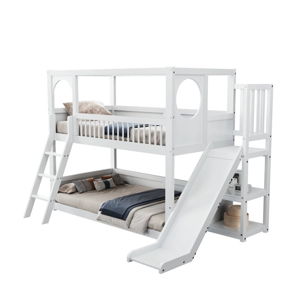 Letto a Castello Bambini con Scivolo e Scaffale ¨C Xylo ¨C Bianco 90x200