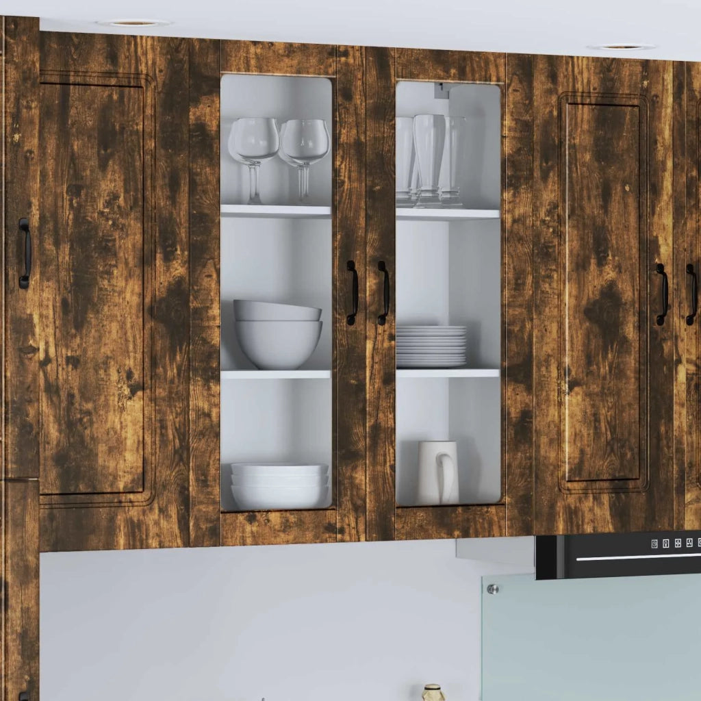 Pensile da cucina | Mobile in vetro da parete LUCCA Rovere Fumo 80 x 31 x 100 cm
