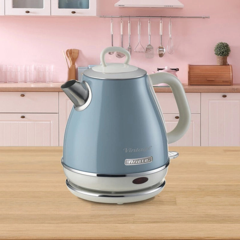 Bollitore Vintage 1L - Autospegnimento, Acciaio Inox, 1600W - Celeste