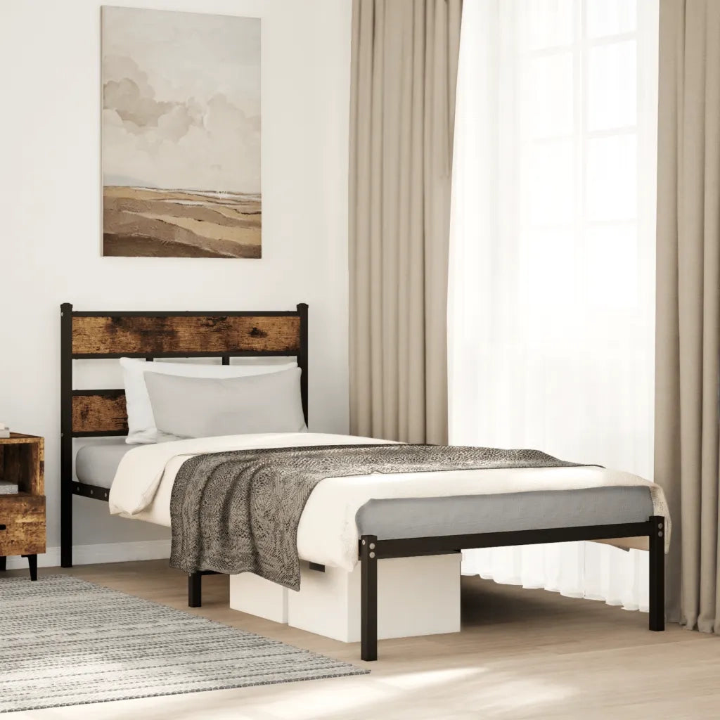 vidaXL Giroletto senza Materaso in Metallo Rovere Fumo 100x200 cm