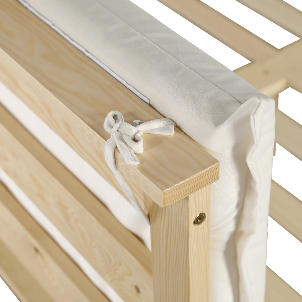 Letto Singolo 140x200 cm - Testiera Imbottita e Doghe Stabili - Legno - Naturale