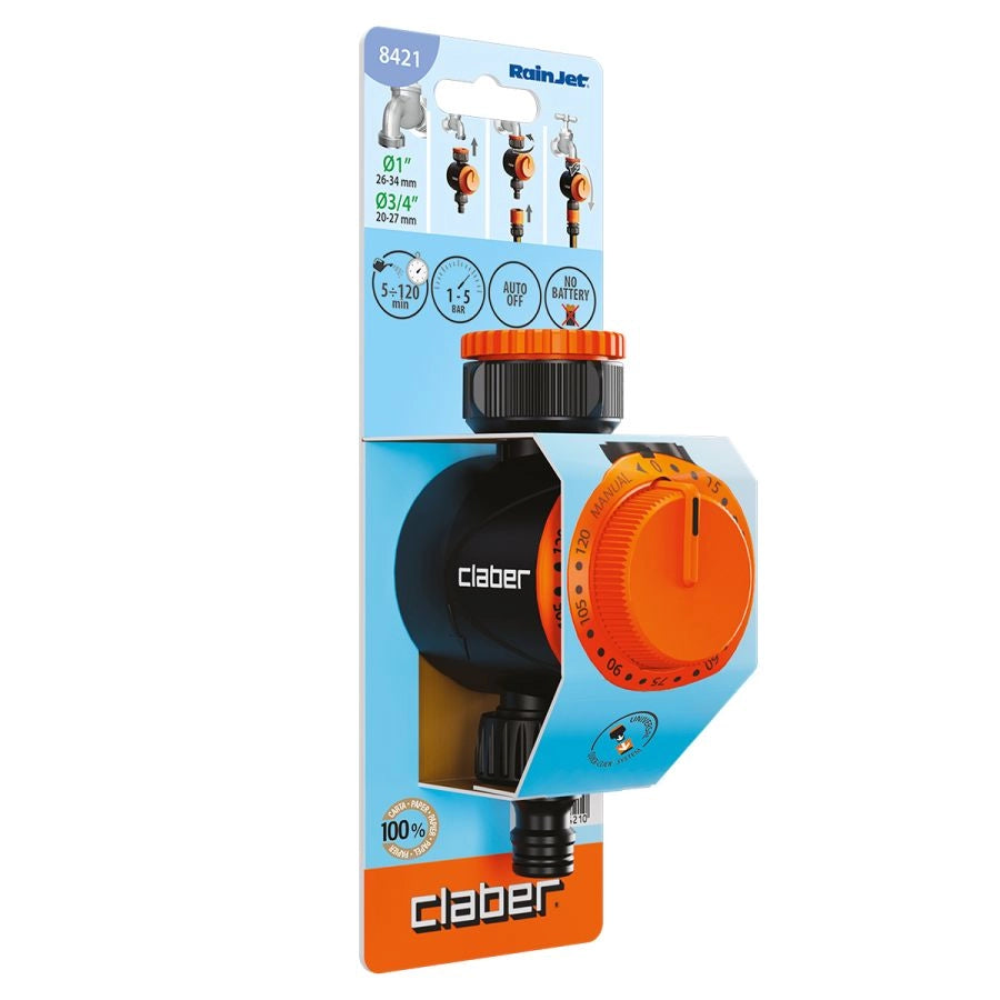 TIMER MECCANICO PER IRRIGAZIONE GIARDINO CLABER A RUBINETTO SENZA BATTERIE