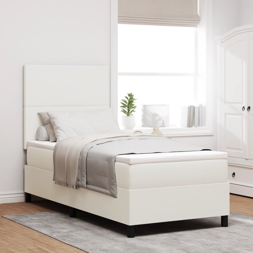 Letto con Box Spring e Materasso Panna 100x200 cm Tessuto a Coste