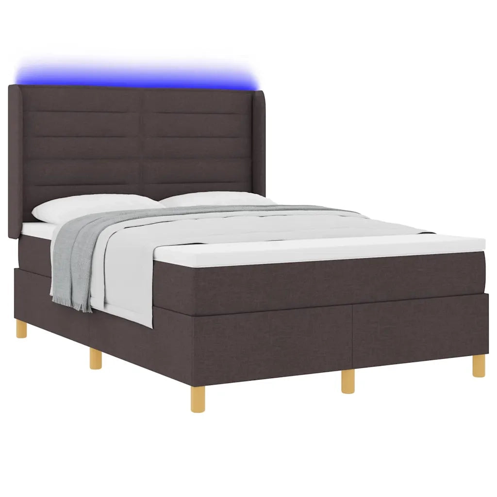 Letto a molle con strisce LED Marrone 140 x 200 cm Tessuto 3343633