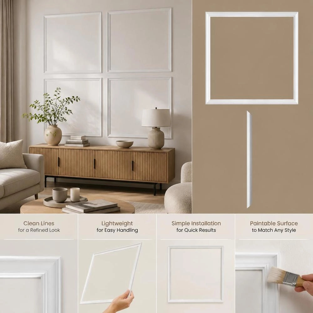 Wall Molding 12 Pack, 20 X 20 In Wainscoting Panels Kit, Lightweight Paintable Polystyrene, Easy To Install, Waterproof Accent Wall Trim For Interior Décor Living Room, Bedroom, Home, White