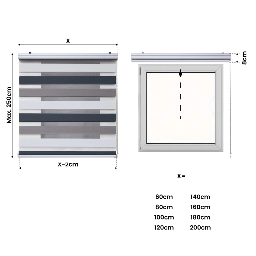 Tenda a Rullo giorno / notte Premium Con Finiture premium Bianco-Tortora-Grafito 200x250 cm