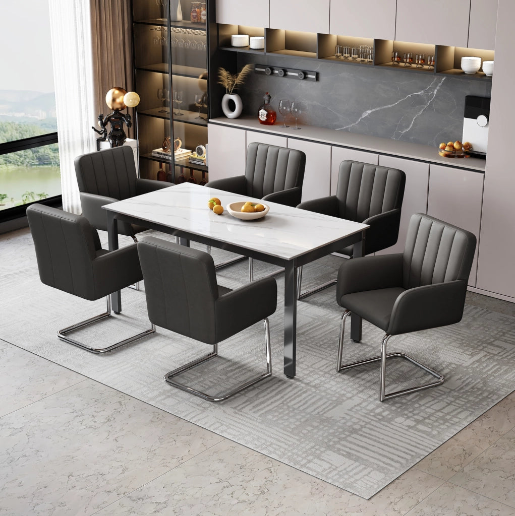 Set di 4 sedie da pranzo in ecopelle nera con gambe a Z