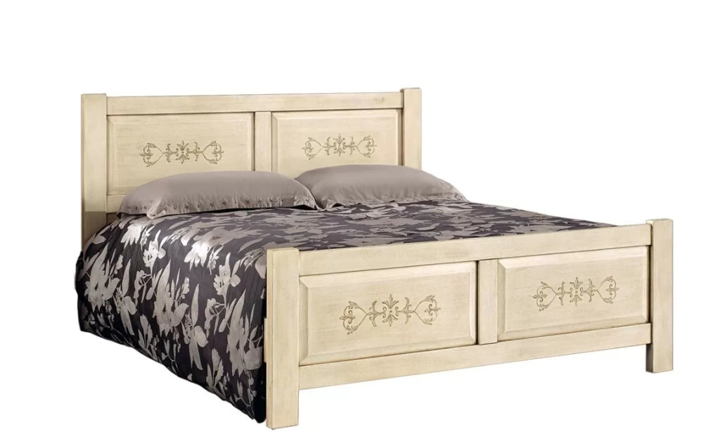 Letto  dritto matrimoniale shabby avorio antico decoro verde  173x209x107 (1472) - Mobili 2G