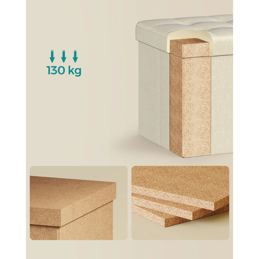 Pouf contenitore pieghevole bianco panna in simil lino