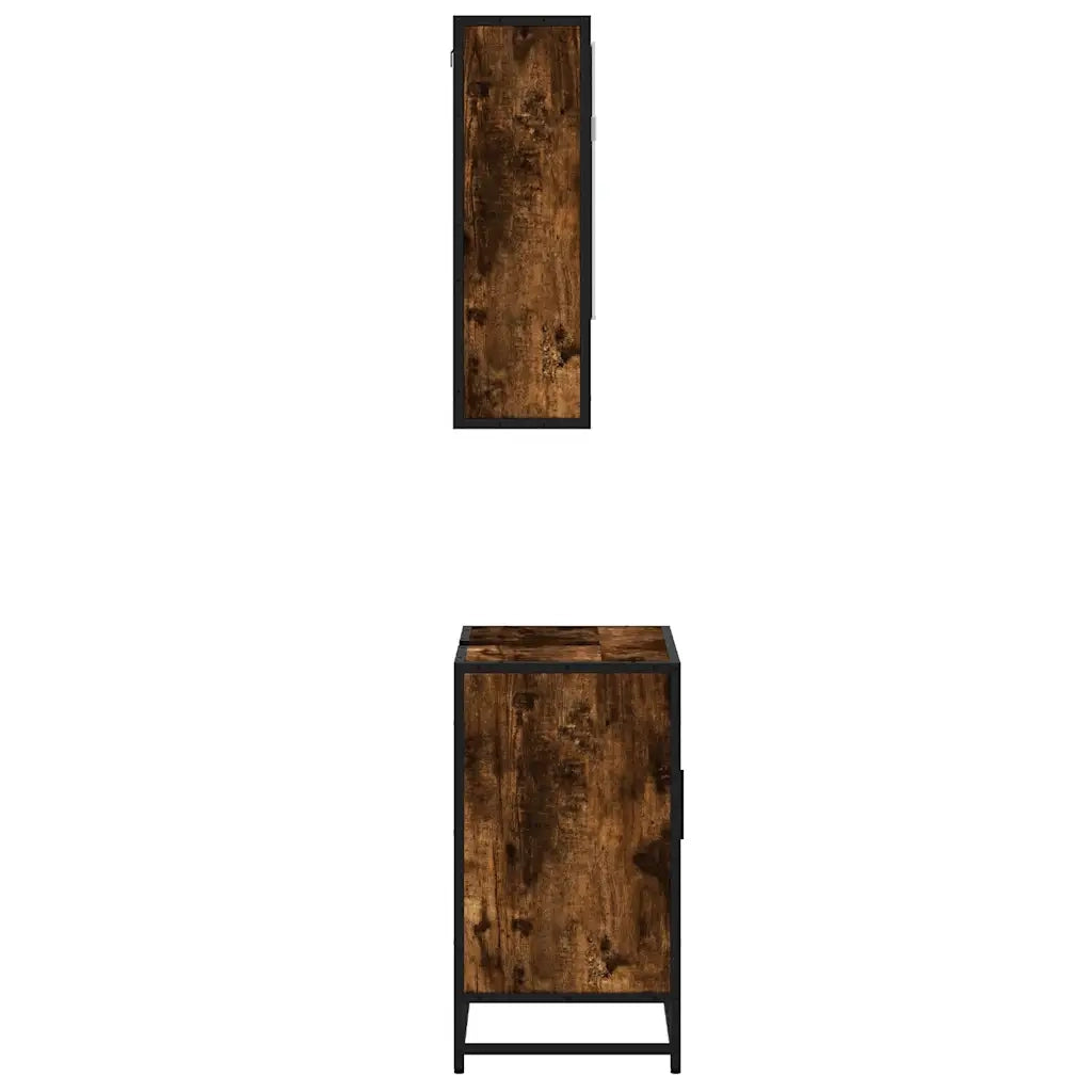 Set Mobili da Bagno | Armadio da bagno 2 pz Rovere Fumo in Legno Multistrato
