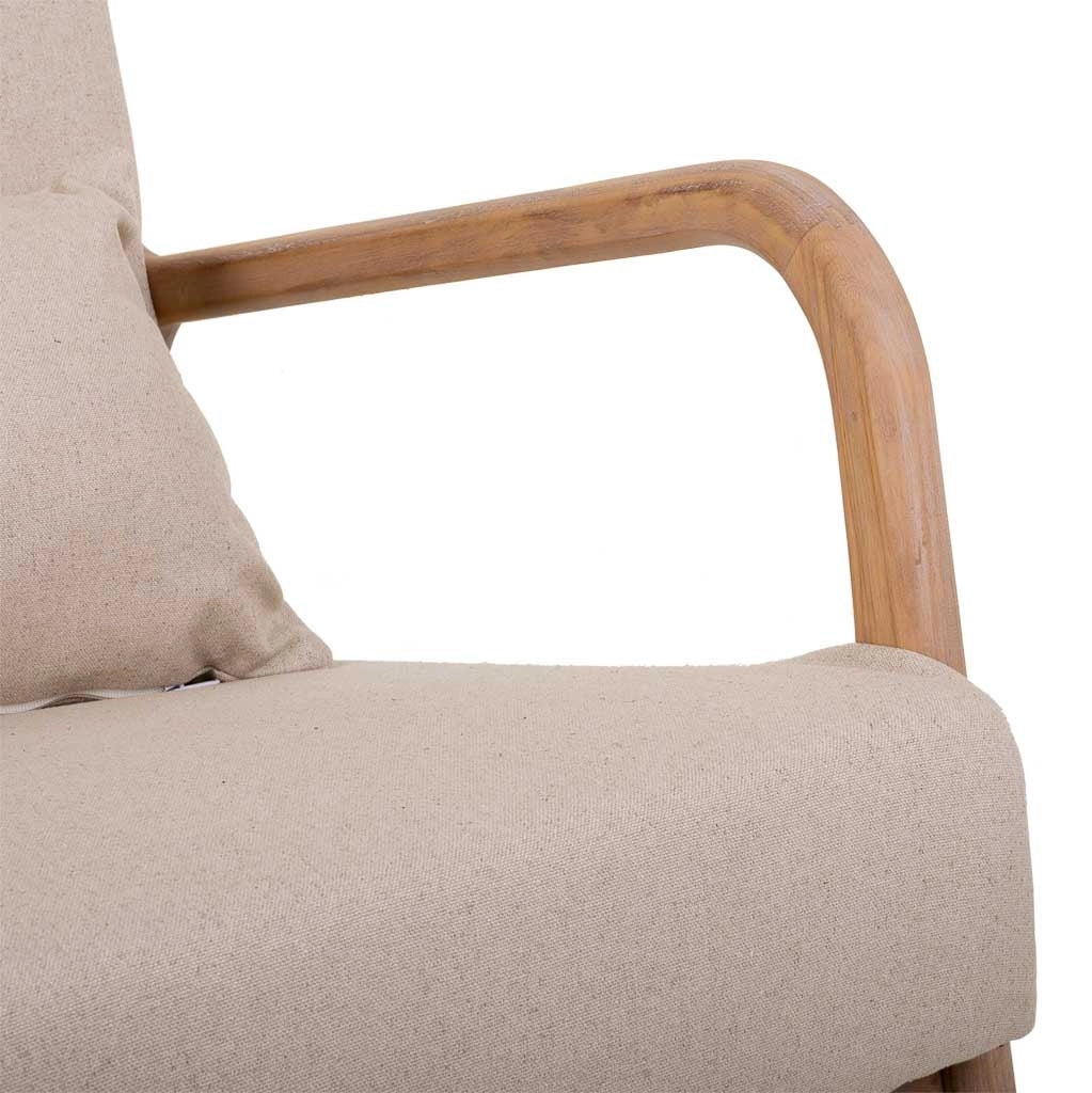 Divano in legno imbottito color panna 122x85x74h