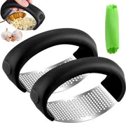 Impastatrici di aglio - 2 pezzi in acciaio inossidabile con impastatrice di aglio e manovella - per verdure tritate (nero)