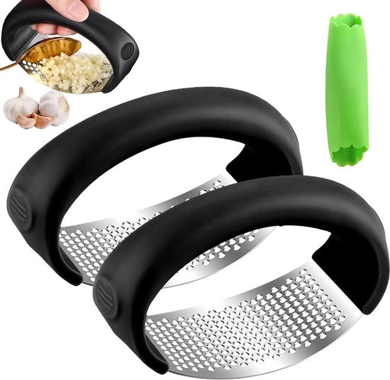 Impastatrici di aglio - 2 pezzi in acciaio inossidabile con impastatrice di aglio e manovella - per verdure tritate (nero)