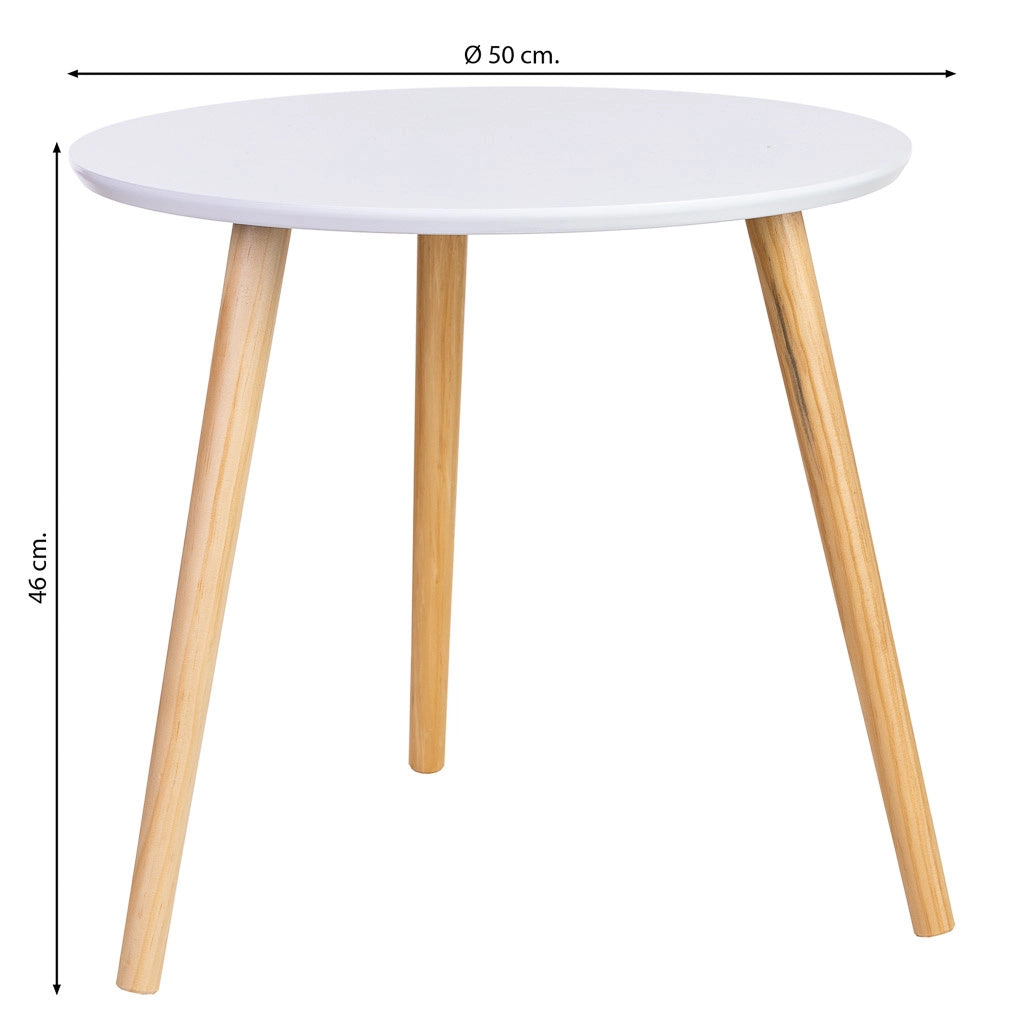 Tavolino ausiliario in legno con 3 gambe bianche 50x50x46h cm