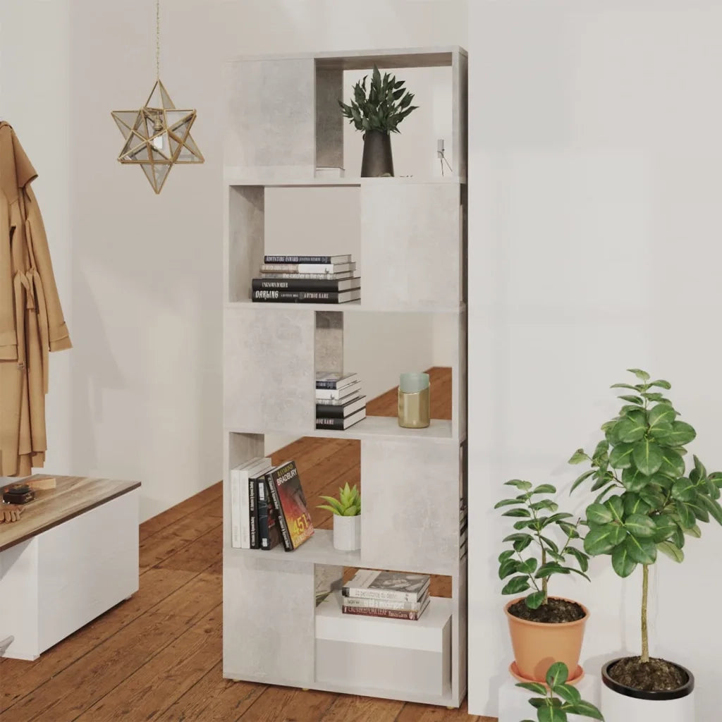 Libreria Divisorio-Scaffale per Libri-Mobile di Stoccaggio Grigio Cemento 60x24x155 cm