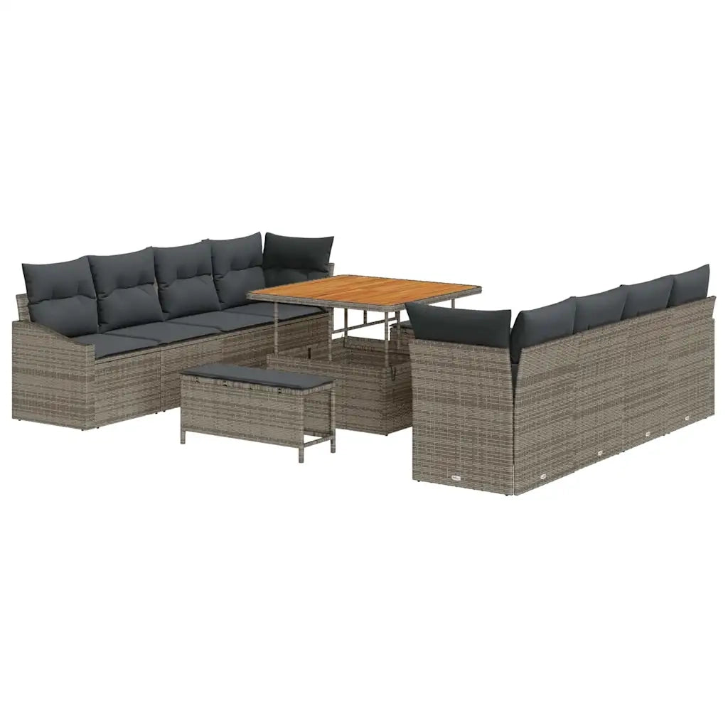 Set Divano da Giardino con cuscino 11 pcs Grigio polyrattan