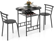 Tavolo da Pranzo con Sedie, Tavolo da Bar con Ripiano e 2 Sedie, Set Mobili da Bar per Sala da Pranzo, Balcone, in Legno e Metallo, Sedia Portata 150 kg (Nero)