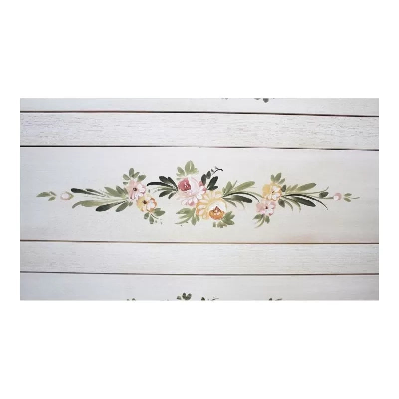 Cassettiera 4 cassetti legno shabby bianco anticato decori filo verde 115x50x90 - Mobili 2G