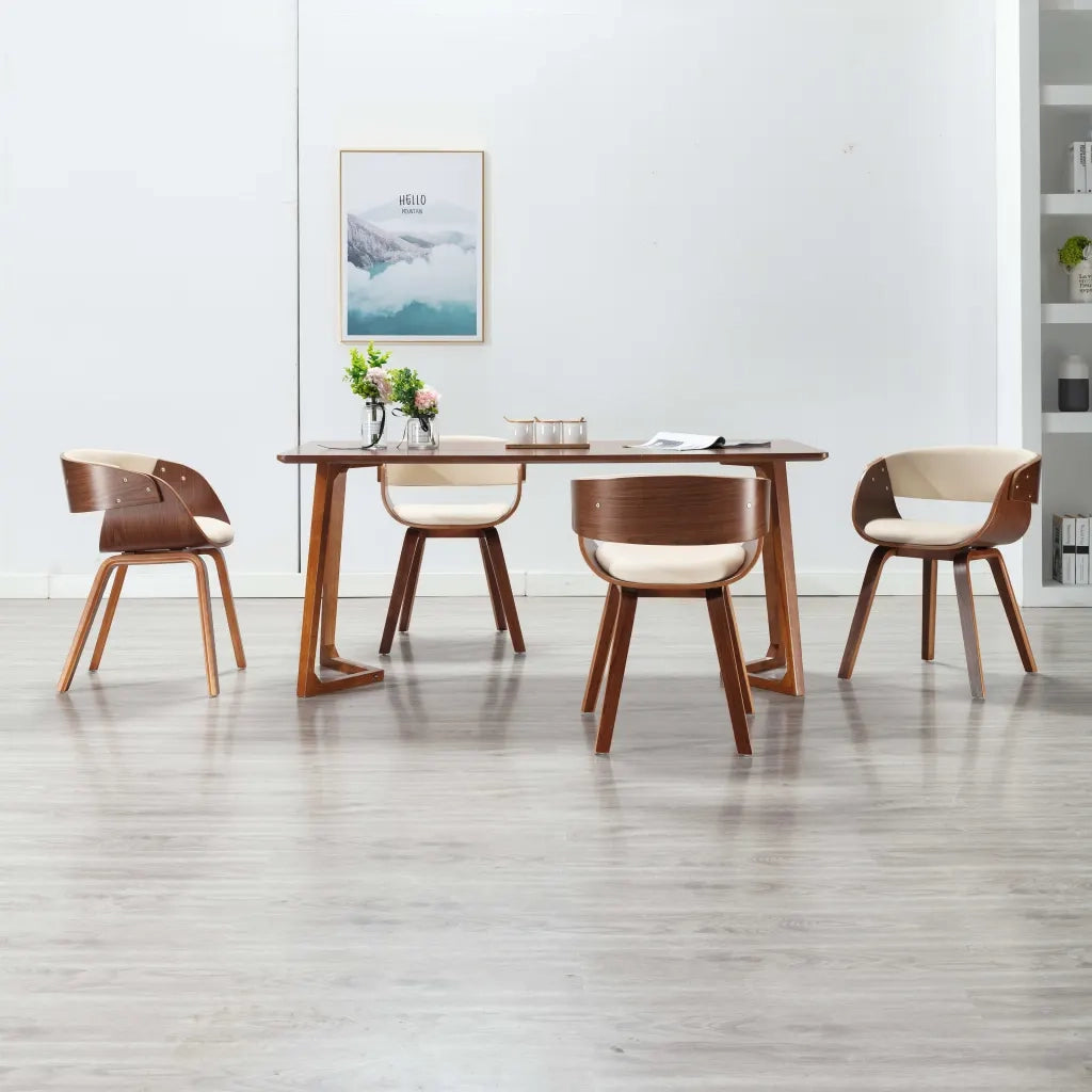 Sedie da Pranzo 4 pz in Legno Curvato e Similpelle Crema 278857