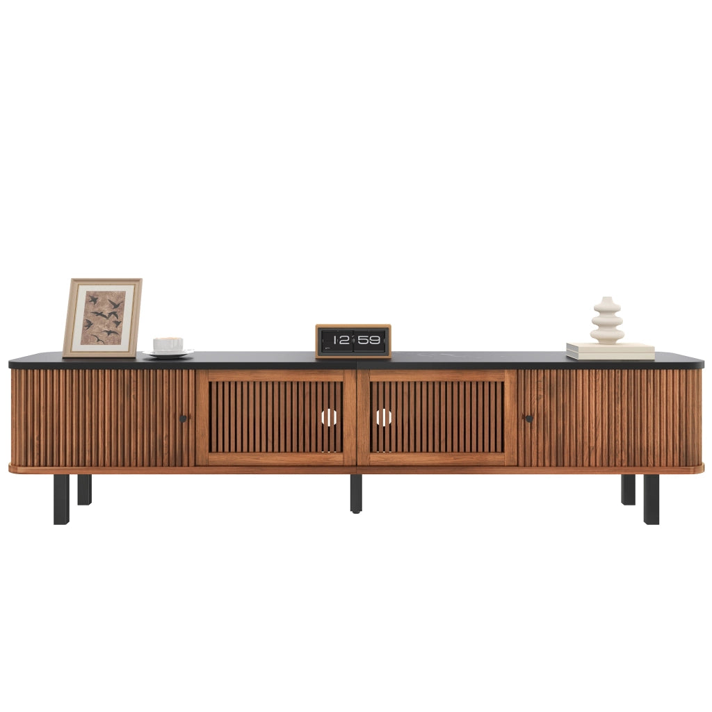 Mobile TV con 2 Ante Scorrevoli e 1 Anta a Griglia; Struttura in Ferro; Stile Moderno; 190??35??45 cm; Noce