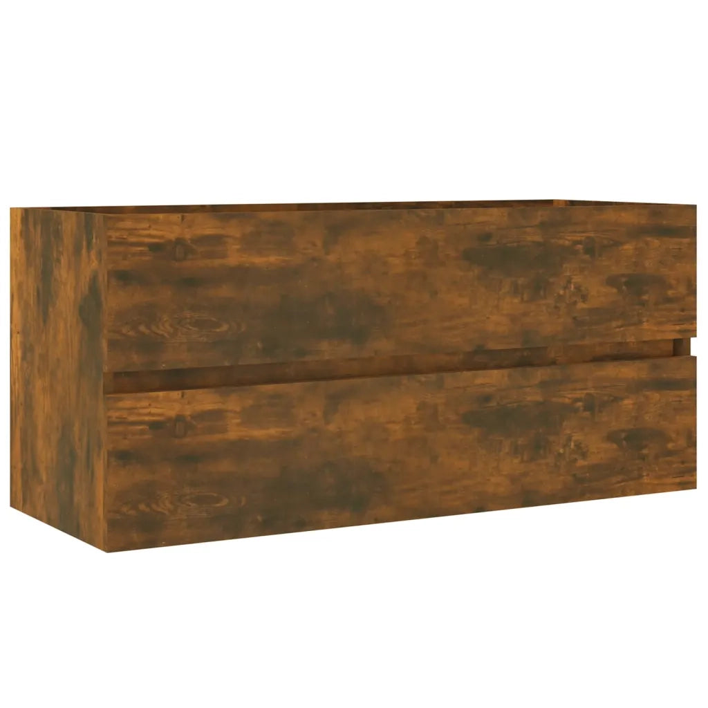 Mobiletto lavabo a parete moderno e pratico 100 x 38,5 x 45 cm in legno composito finitura rovere affumicato 02_0048238
