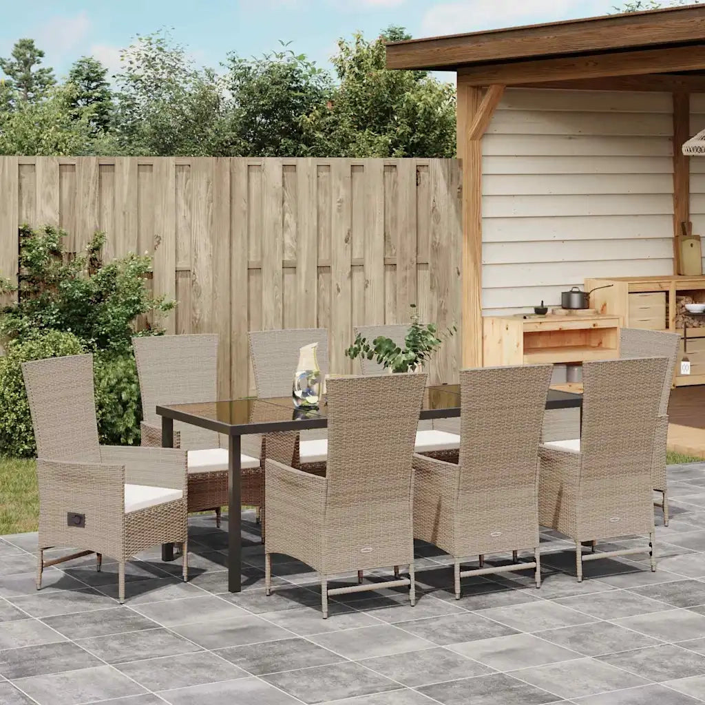 Set da Pranzo per Giardino con cuscino 9 pcs Beige polyrattan 3379470