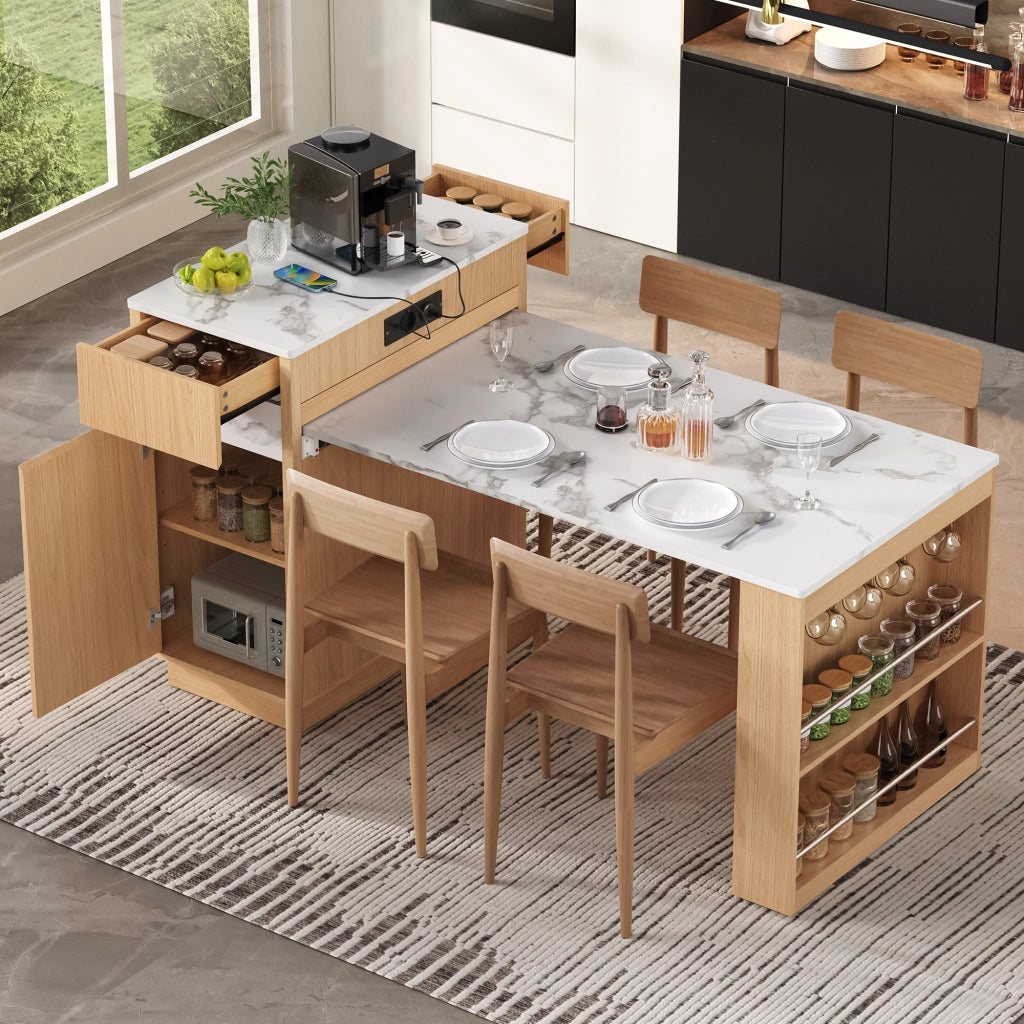 Tavolo da pranzo con 4 cassetti; vani e LED per cucina e soggiorno in MDF naturale