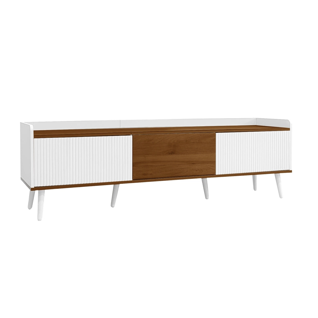 Mobile TV 160x39x49.5 cm con 3 ante e bordo rialzato in MDF e truciolato bianco e naturale