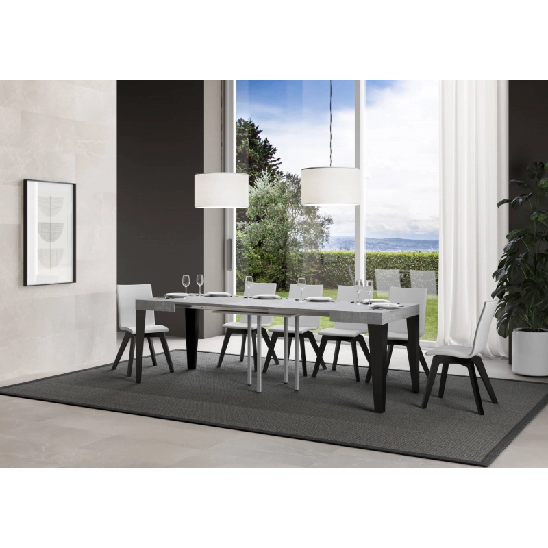 Tavolo allungabile 90x90/246 cm Flame telaio Antracite - Cemento