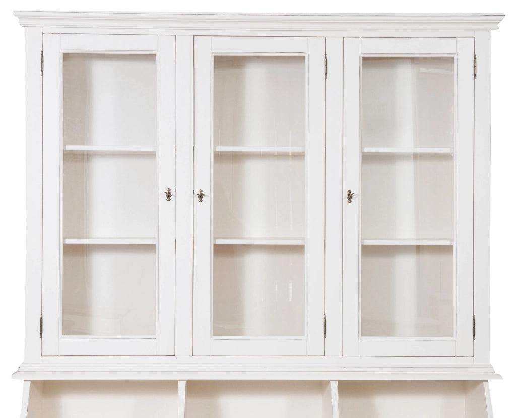 Biscottini Libreria Country in legno massello di tiglio finitura bianca anticata L172xPR50xH226 cm. Made in Italy