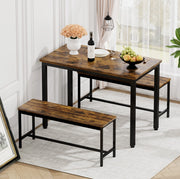 Set tavolo da pranzo ULEVR 110x60 cm con 2 panche per 4 persone, stile industriale marrone rustico e nero