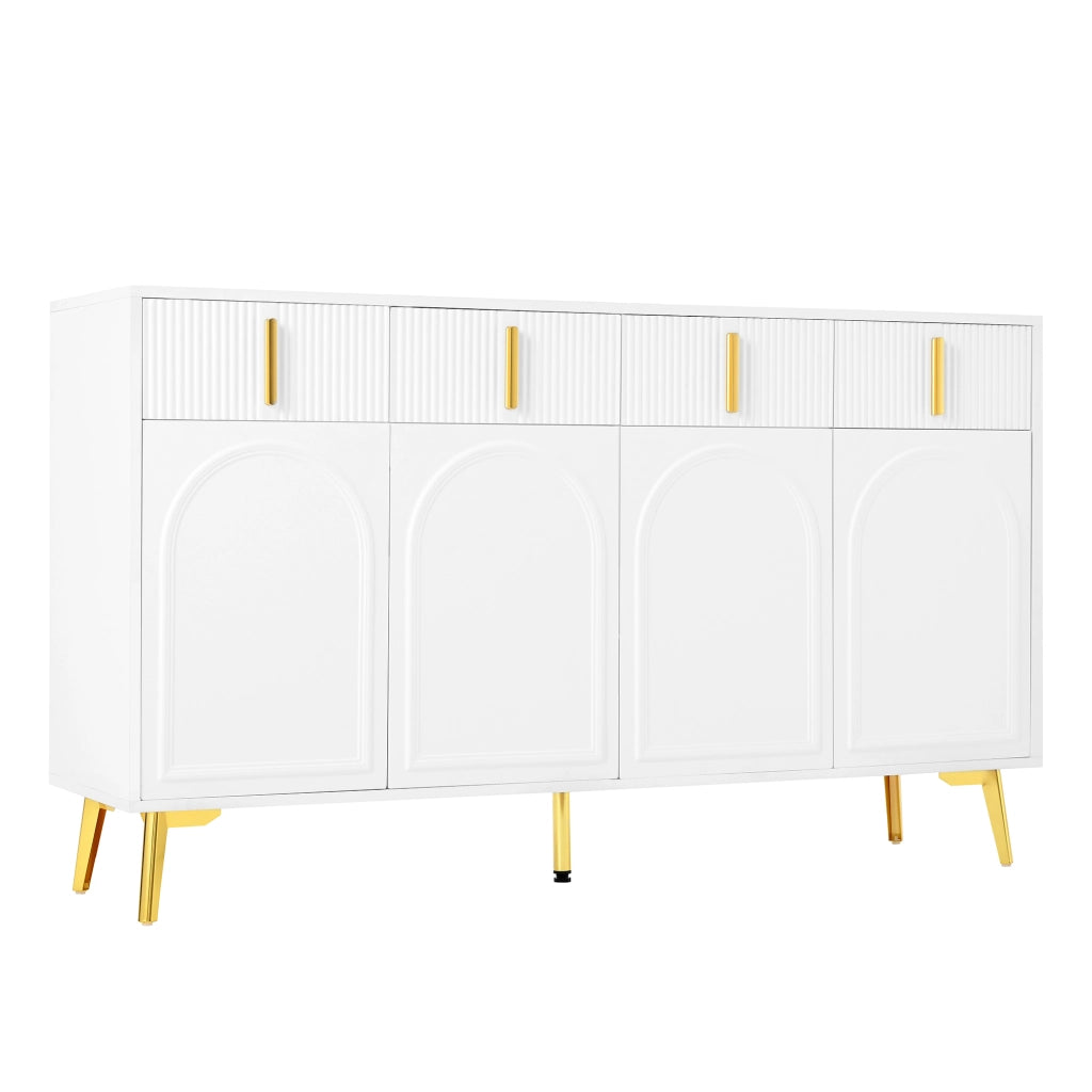 Credenza con maniglie e gambe dorate - Zephmum - 4 ante, 4 cassetti, Laminato rimovibile, 140x37.8x82 cm