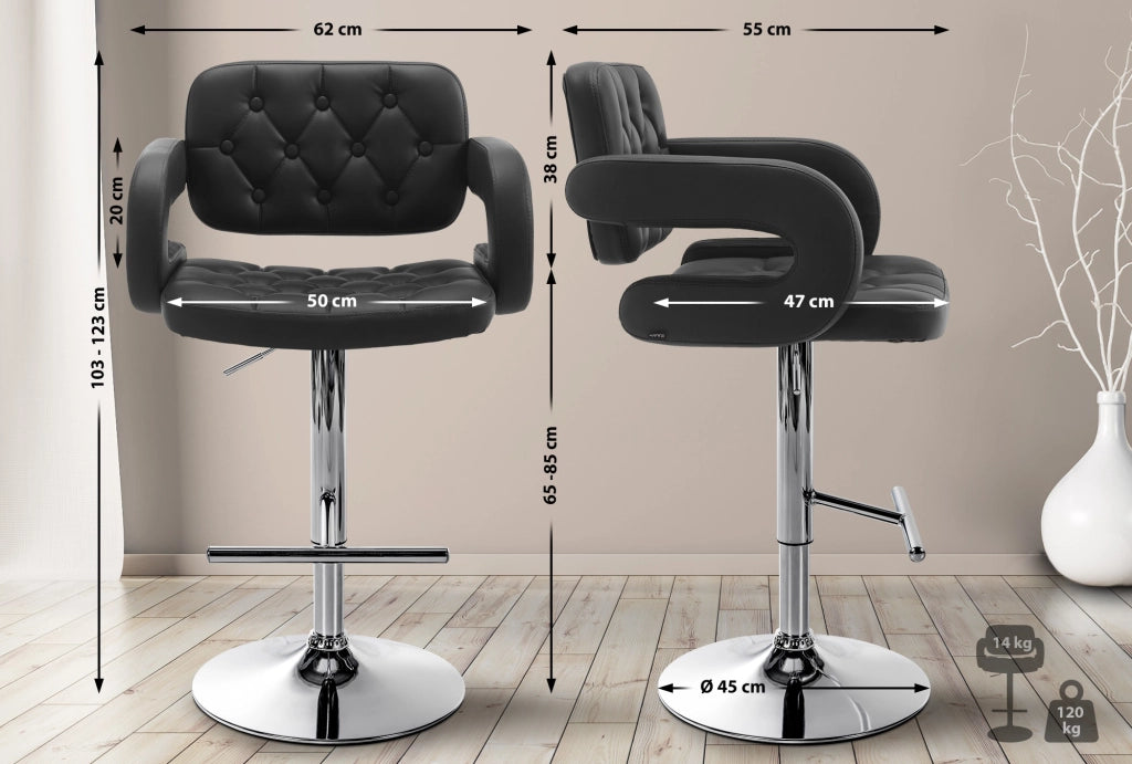 Sgabello Dublin in similpelle nero,cromo