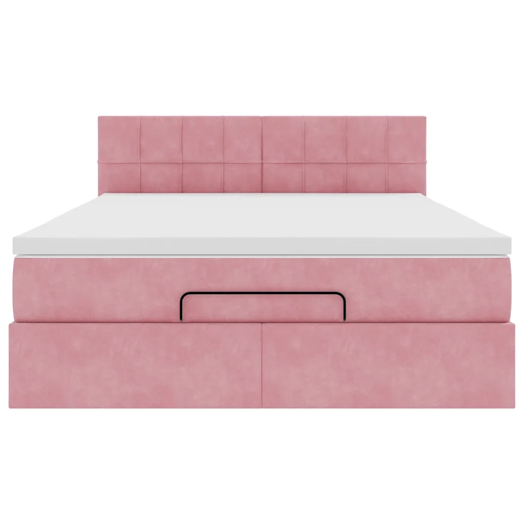 Struttura Letto Pouf con Materasso Rosa 140x190 cm in Velluto