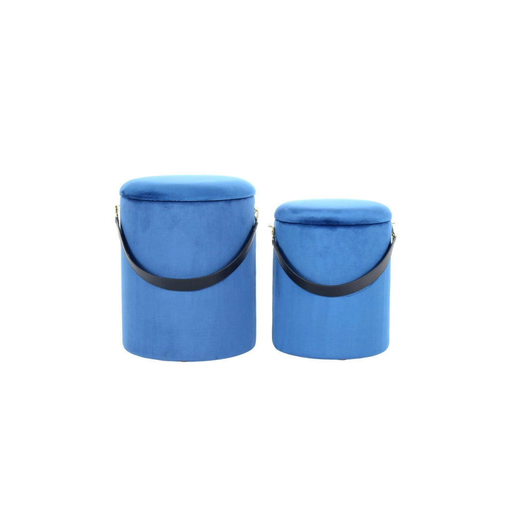 Set di 2 pouf contenitori Arabella in velluto blu e nero
