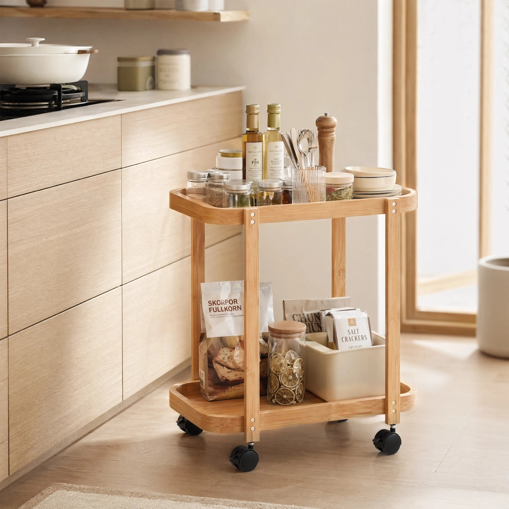 Carrello da cucina a 2 livelli in bambu' ¨C zephmum ¨C 54x36.5x60 cm naturale