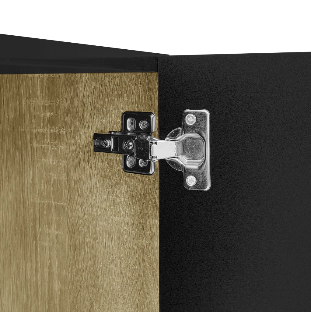 Mobile TV ULEVR 170x35x46 cm con 4 ante e cerniere soft-close, MDF nero lucido con dettagli oro