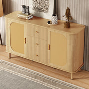 OKWISH Madia con 2 Ante e Cassetti, Frontali in Rattan e Passacavi, per Soggiorno, MDF, Naturale, 140×40×80 cm