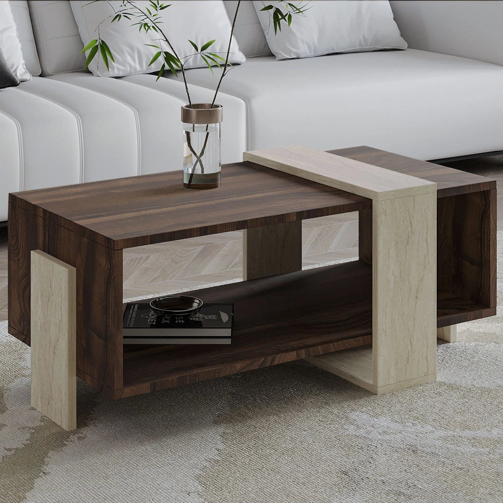 Tavolino in legno "Meleni" - 90 x 49 x 40 cm - Travertino