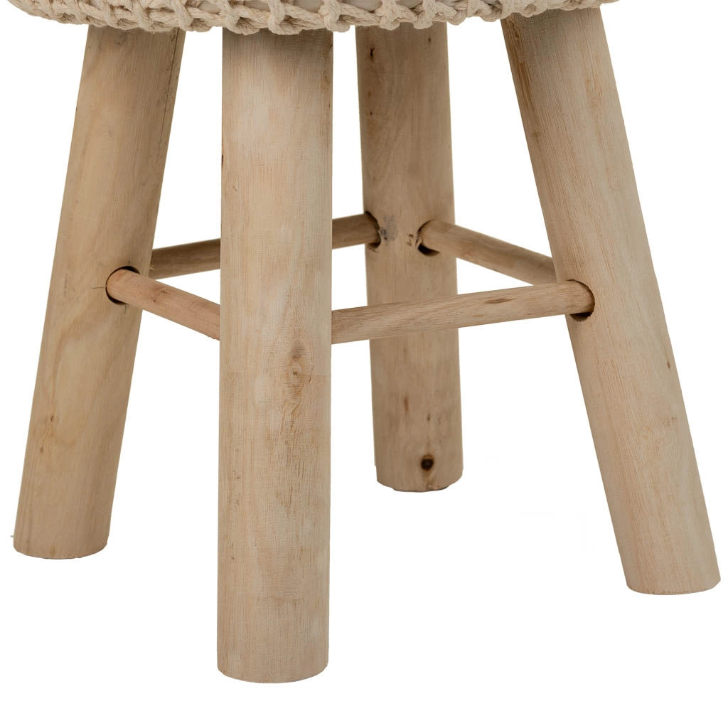 Sgabello in cotone intrecciato e legno marrone 32x32x44h