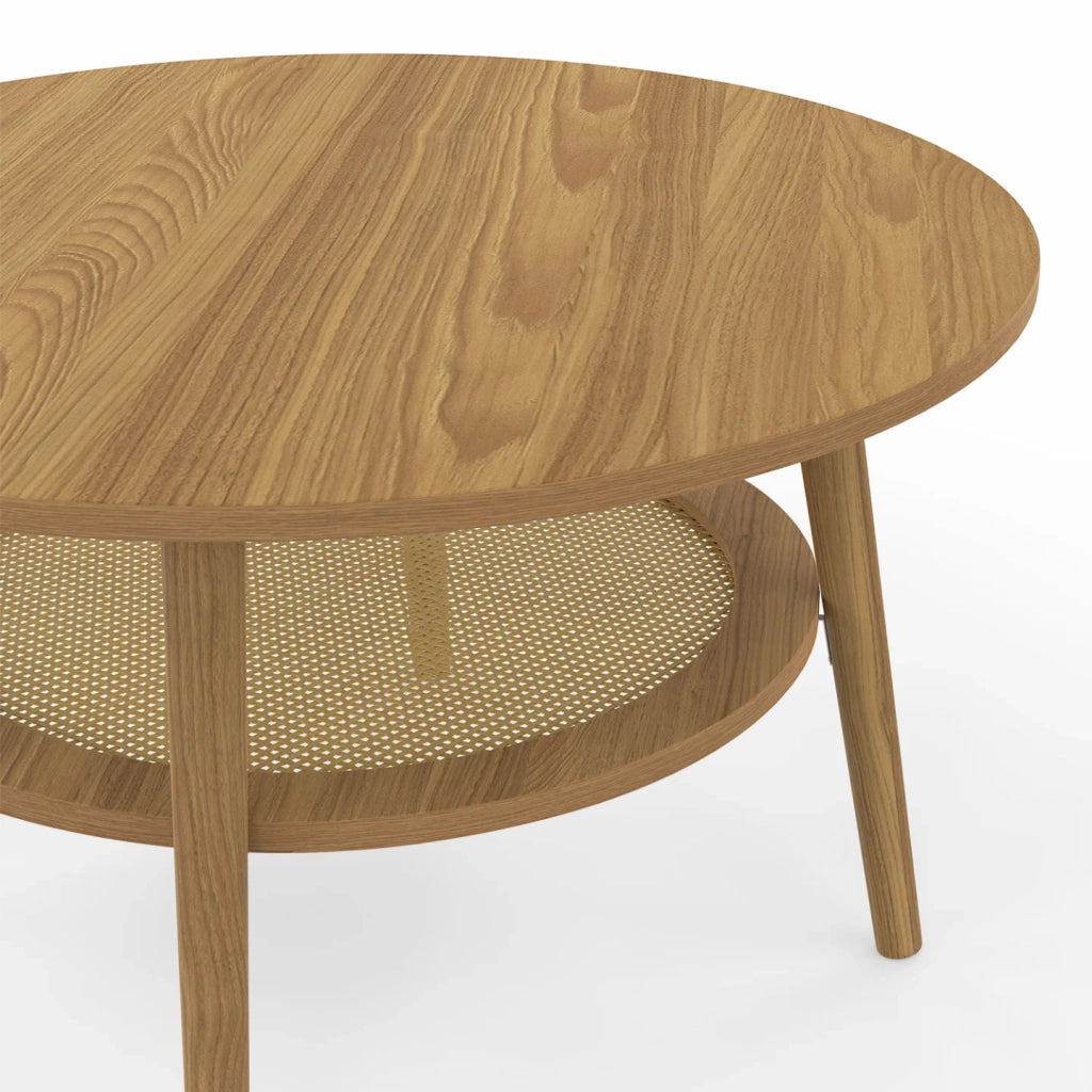 IDMarket - Tavolino rotondo HANAE 70 cm in faggio con piano in canna effetto naturale