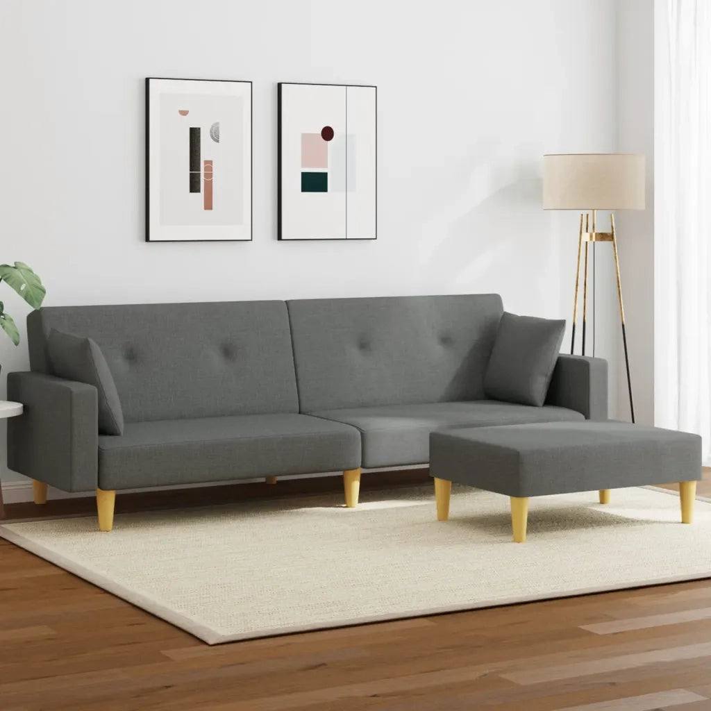 Divano Letto 2 Posti con Poggiapiedi-Sofa Letto 2 Posti-Daybed Grigio Scuro in Tessuto 390049