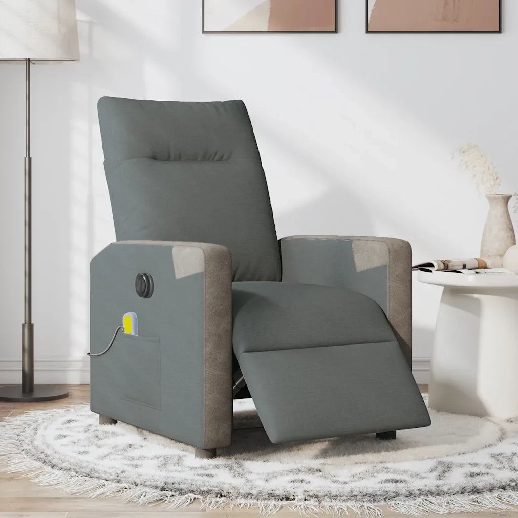 Divano Sedia-Poltrona Reclinabile Massaggio Elettrica Grigio Scuro Tessuto 459816