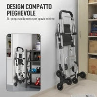 Carrello della Spesa in Alluminio con Borsa da 40L Impermeabile e Sedile, 46x59.5x97 cm, Nero e Argento