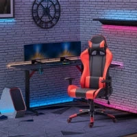 Sedia Gaming Professionale Girevole，Sedia da Ufficio Reclinabile con Sostegno Lombare e Collo PVC 67 x 67 x 123-132cm Nero-rosso