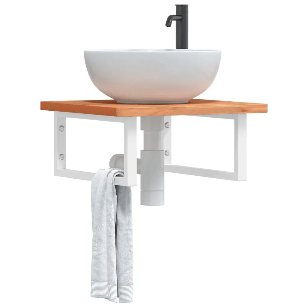 Ripiano a Parete per Lavabo in Acciaio e Massello di Faggio 3302424